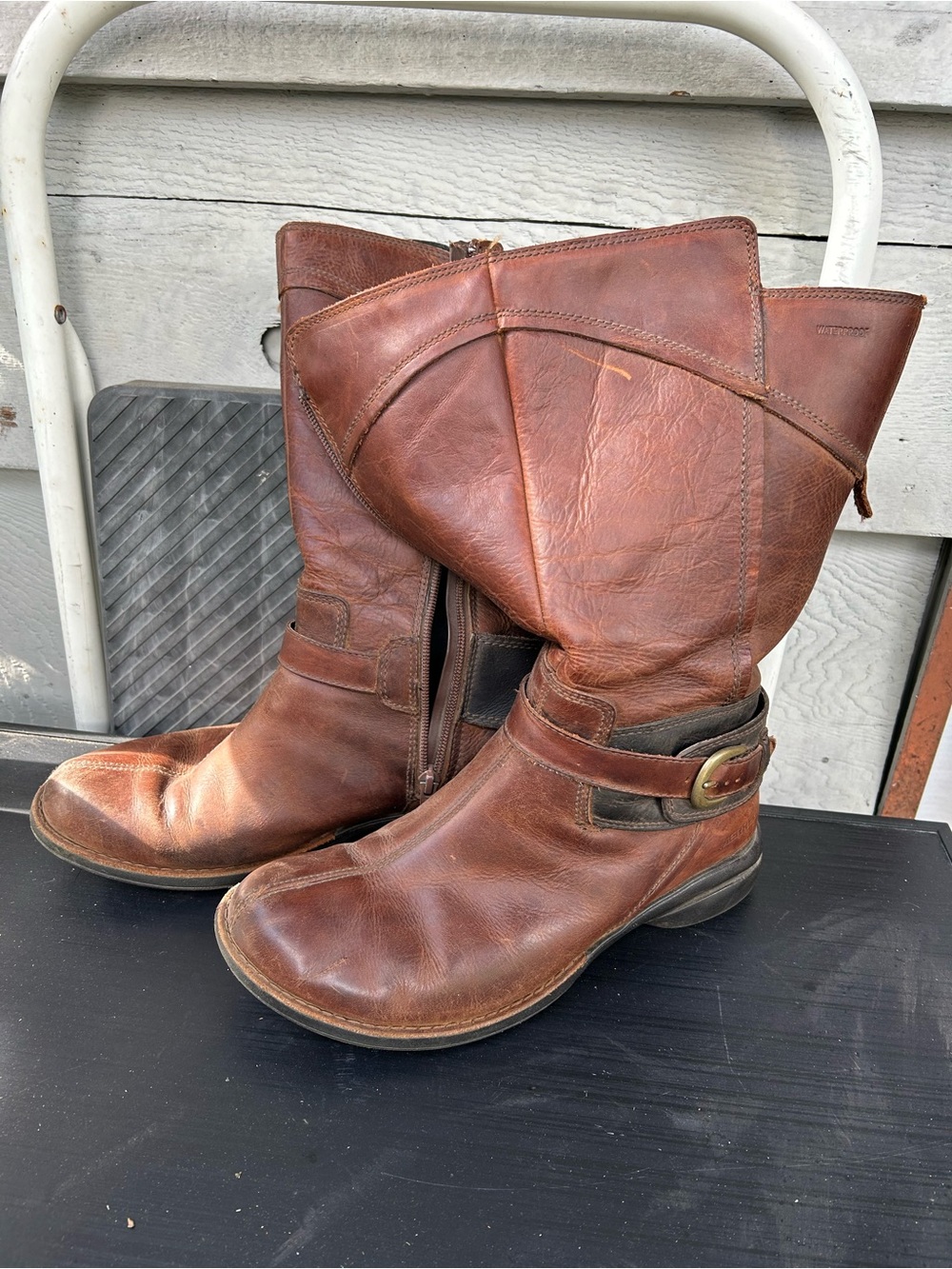 Merrell Chestnut Brown Leather Mid-Calf Buckle Boots